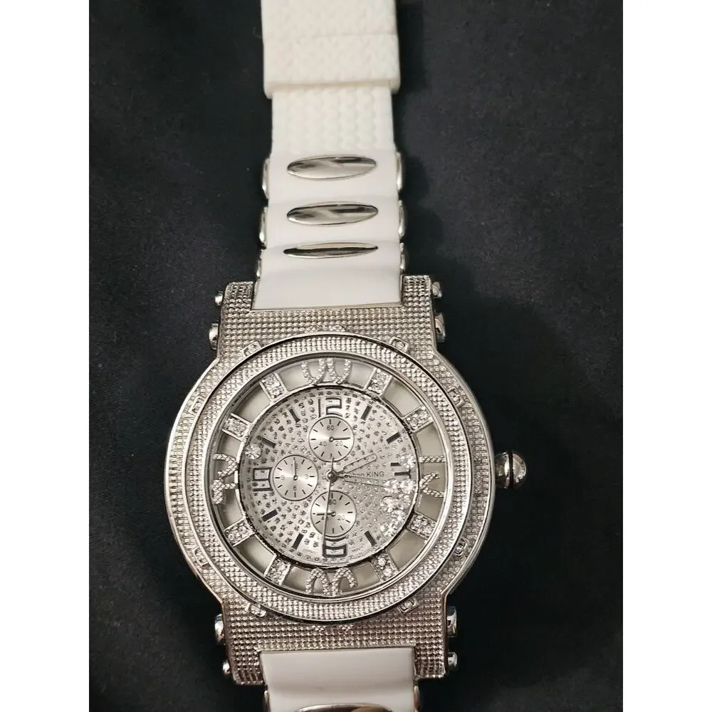 53.1mm LARGE Quartz Analog Watch Metal Tone with white Silicone bullet band